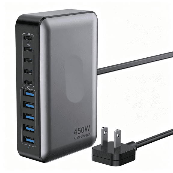 XIBUFE Usb C Charger Block 10 Ports 450W Charging Station, 5 Type C +5 Usb a Gan Pd Hub Super Fast for Macbook Ipad