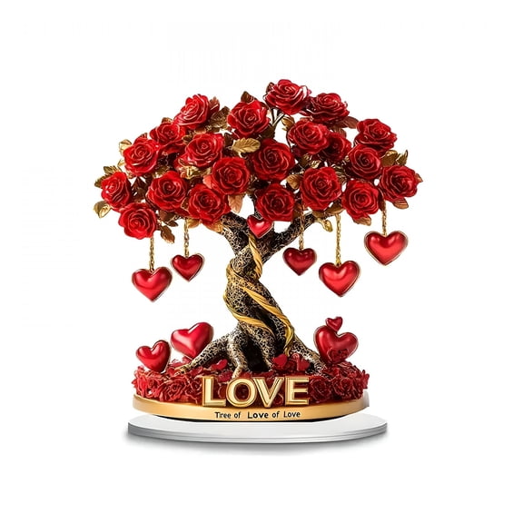 XIBUFE Valentine'S Day Tabletop Decoration,2D Acrylic Flat Red Rose Love Heart Tree Decoration,Acrylic Desktop Decor,Romantic Valentines Gift for Girlfriend Wife Valentines Day Home Decor