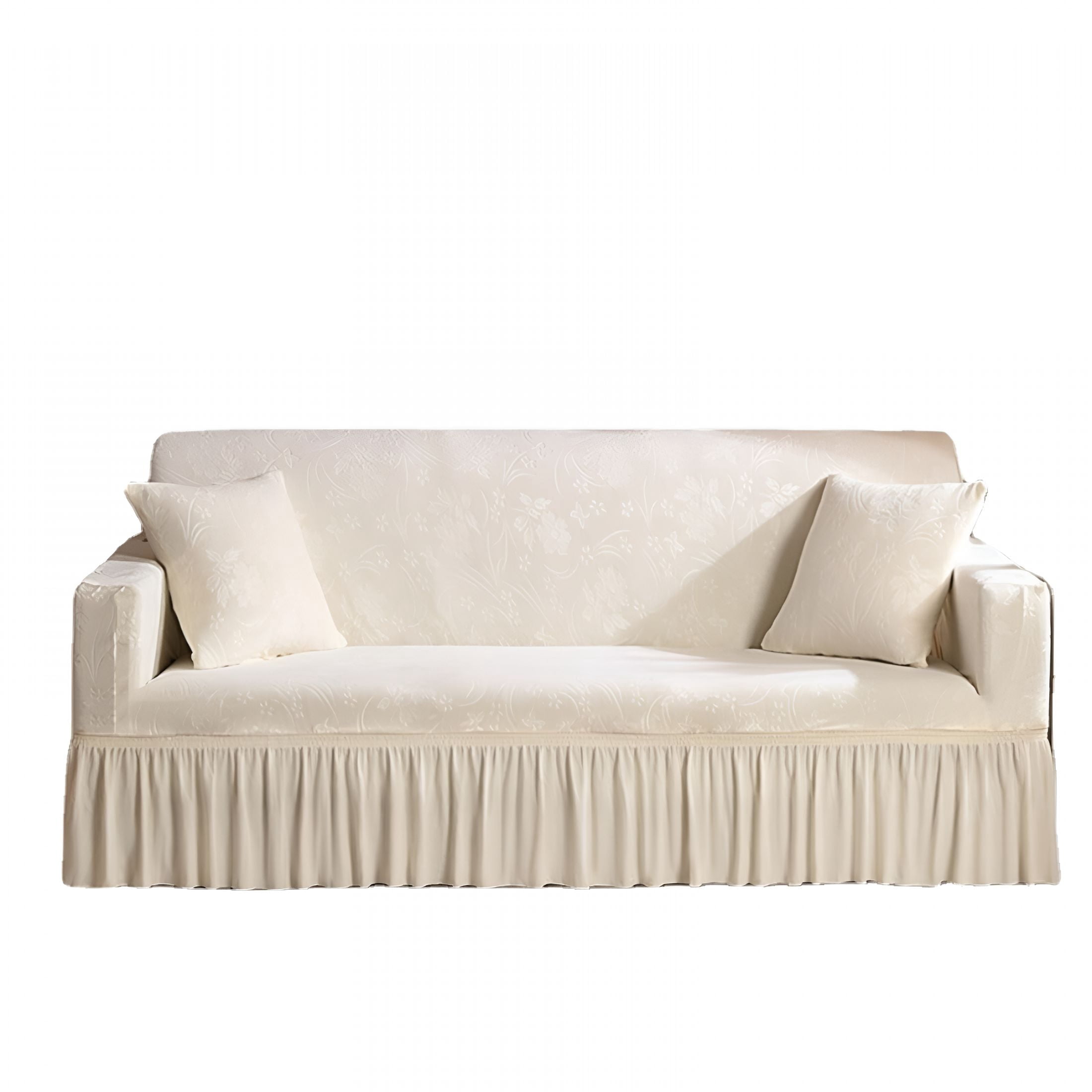 XIBUFE Velvet Floral Sofa Slipcover - Thick Embossed Couch Cover with Ruffled Skirt for Single Sofa
