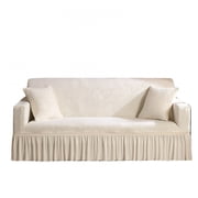 XIBUFE Velvet Floral Sofa Slipcover - Thick Embossed Couch Cover with Ruffled Skirt for Single Sofa