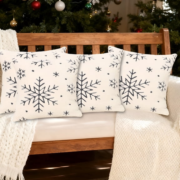 XIBUFE Velvet Snowflake Christmas Pillow,Nordic Soft Plush Holiday Throw Cushion,Festive Snow Pattern Decor for Living Room Sofa,Bedroom,Home Decoration Christmas Throw Pillows