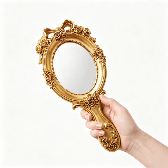 XIBUFE Vintage Handheld Mirror-Embossed Flower Hand Mirror-Makeup&Vanity Mirror-Decorative&Cute-Bronze Vintage Hand Mirror