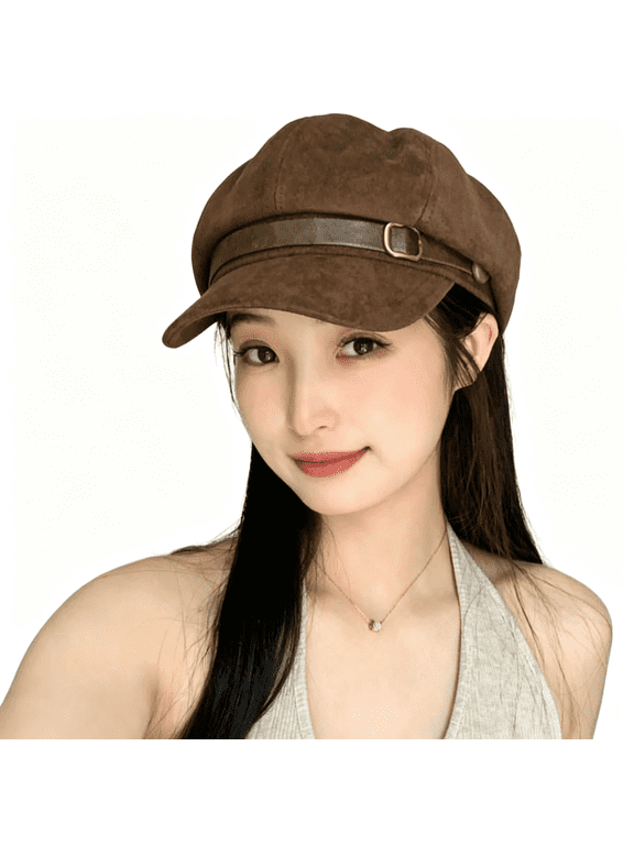 Vintage Newsboy Hats Winter Suede Caps Women'S Octagonal Hat Fashion Gatsby Cabbie Baker Visor Beret Hat Vintage Winter Brown Newsboy Hat