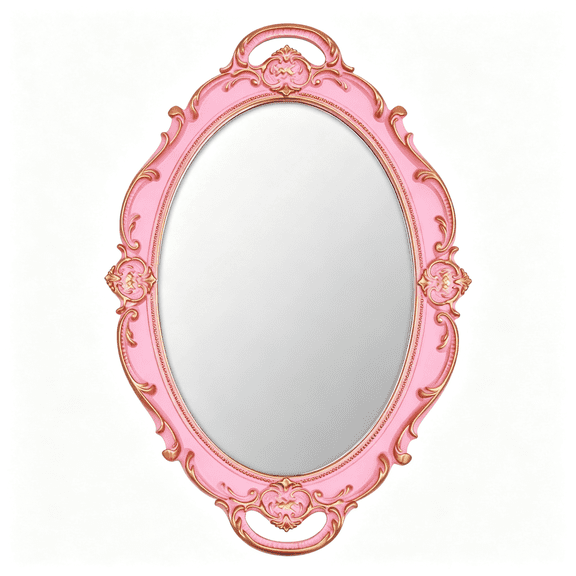 XIBUFE Vintage Small Mirror 14.5 X 10" Oval Pink Wall Mirror Vintage Pink Mirror