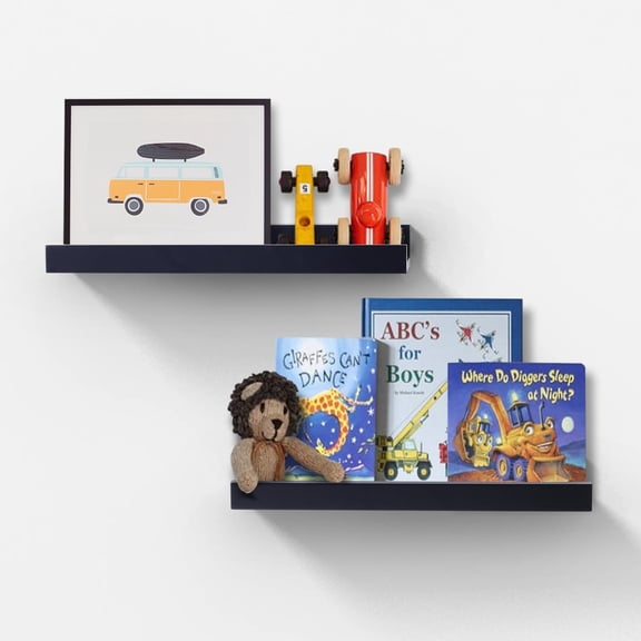 XIBUFE Wall Mounted Floating Shelves 15 Wood with Modern Black Finish Picture Ledge Display Is Perfect for Nursery and Boy Or Girls Room-Set of 2