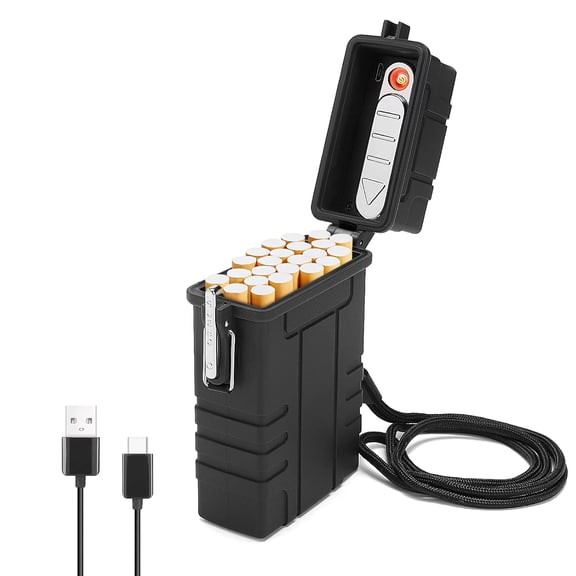 XIBUFE Waterproof Cigarette Case with Usb Rechargeable Electric Lighter | Fits a Full 20-Piece Cigarette Pack; Waterproof Case with Built-In Usb Rechargeable Electric Ignition for Outdoor Use.