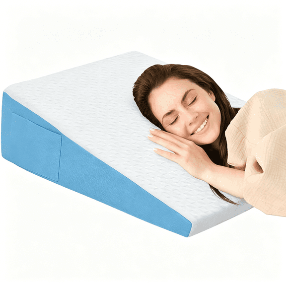 XIBUFE Wedge Pillow for Sleeping, 7.5" Bed Wedge After Surgery, Back Pain Relief, Memory Foam Pillow Triangle Incline Wedge for Back Support, Leg Elevation