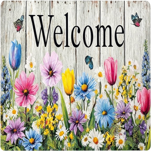 XIBUFE Welcome Mat 17X29 Inch Spring Summer Outdoors Indoors Front Door Mat,Low Profile Doormat for Outside Inside Home Entrance,Non Slip Rubber Back Floor Rugs for Entryway,Flower