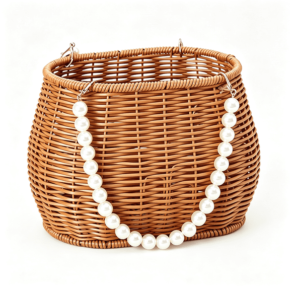 XIBUFE Wicker Rattan Flower Girl Basket,Pearl Handle Flower Basket Picnic Baskets for Wedding and Home Decor,Gift Wicker Basket Handwoven Easter Basket (Oval)