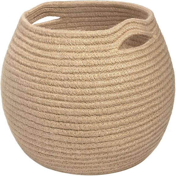 XIBUFE Wicker Storage Basket for Living Room,Small Round Woven Basket for Toys,Towel,Bedroom,Children Corner Decoration Plant Baskets Indoor,Jute,10"D X 8.3"H