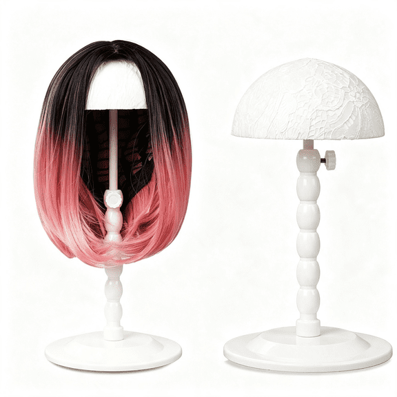 XIBUFE Wig Stand Adjustable Height Hat Display Portable Folding Wig Head Holders Plastic Wig Stand for Styling Wig Hair Drying Display (White),Portable Folding Wig Stand for Styling