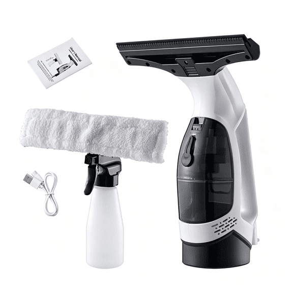 XIBUFE Window Vacuum Squeegee Cordless Electric 2000Pa(White)|Electric Squeegee 11-" Blade and 150Ml Tank for Windows,Shower Doors,Mirrors and Smooth Glass