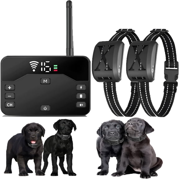 XIBUFE Wireless Dog Fence,Outdoor Electric Pet Containment System with Remote,Waterproof Training Collar with Adjustable Vibration&Shock,Safe Effective,Boundary Container for 1/2/3 Dogs,For 2 Dogs