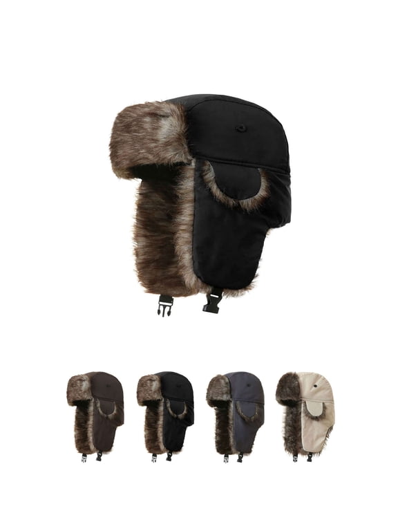 Women Men Winter Ushanka Russian Hat Snow Eskimo Hat with Ear Flaps for Cold Weather Winter Hat (Black)