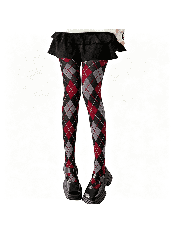 Women'S Argyle Plaid Mesh Sheer Tights Christmas Checkered Pattern Design High Waisted Stockings Pantyhose, Argyle Plaid Mesh Sheer Plaid Tights