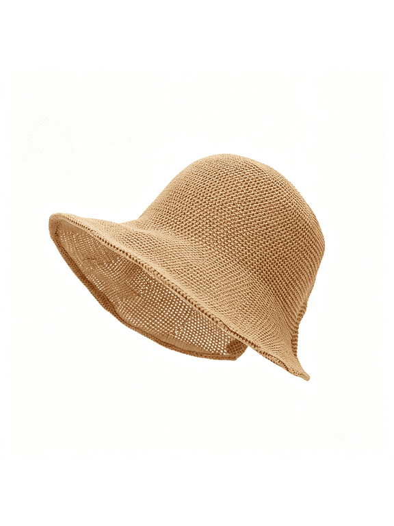 Women'S French Crochet Sun Hat Floppy-Brim Straw-Bonnet-Cap Ponytail-Beach-Hats Hook-Loop-Fastener - Sun Hat with Ponytail Hole