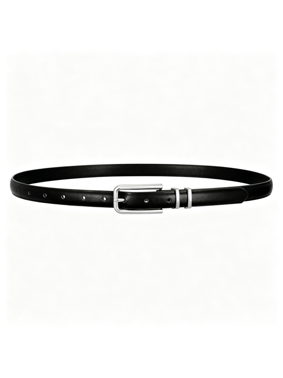 Women Skinny Leather Belt Thin Waist Belt for Women Jeans Dress Fashion Ladies Belt with Gold Skinny Black Belt Women