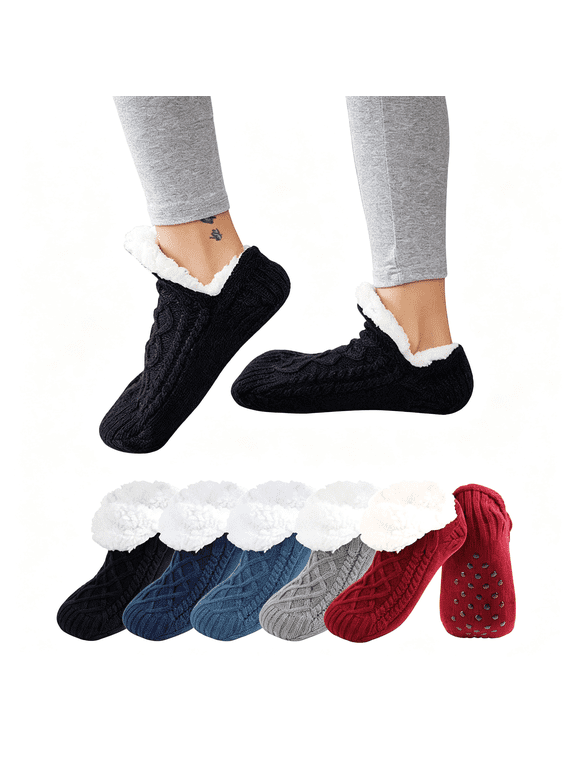 Women Slipper Socks with Gripper Non Slip Soft Warm Cozy Fuzzy Socks Winter House Slippers Soft Warm Cozy fuzzy socks (Gray)