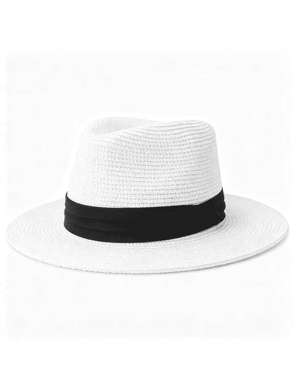 Women Straw Panama Hat Travel Fedora Beach Sun Hat Summer Wide Brim Straw Roll Up Hat Upf 50+ Packable Foldable Straw Hats Women