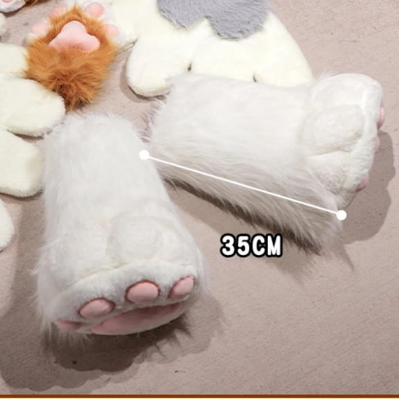 XIBUFE Women's Faux Fur Cat Paw Boots Winter Plush Halloween Cosplay Booties Cozy Warm Anime Shoes