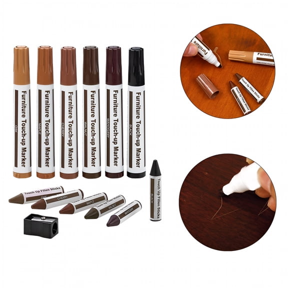 XIBUFE Wood Furniture Repair Kit,Easy Fix Scratch Filler Markers,12-Piece Set with Wax Sticks for Wood Veneer Furniture Quick Permanent Cover,Quick Fix Stick for Wood Scratches