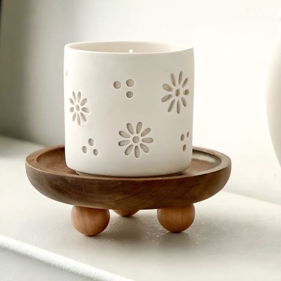 XIBUFE Wood Riser for Display, Round Wooden Pedestal Stand, Decorative Tray for Candles Plants, Farmhouse Kitchen Counter Decor, Mini Tabletop Stand for Home Entryway