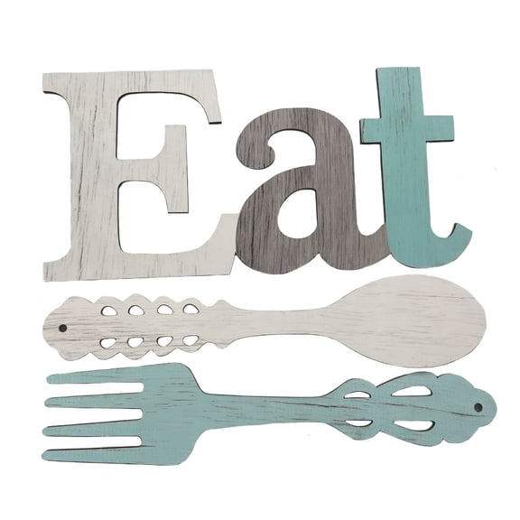 XIBUFE Wooden EAT Sign with Fork and Spoon, Rustic Farmhouse Kitchen Wall Decor, Durable Wood Cutlery Hanging Art for Dining Room, Patio, and Cafe