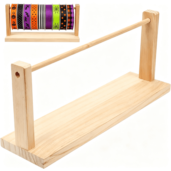 XIBUFE Wooden Ribbon Organizer Rack, Single Tier Ribbon Holder Spool Stand for Craft Room Storage, Sewing, Present Wrapping, Florist Supplies