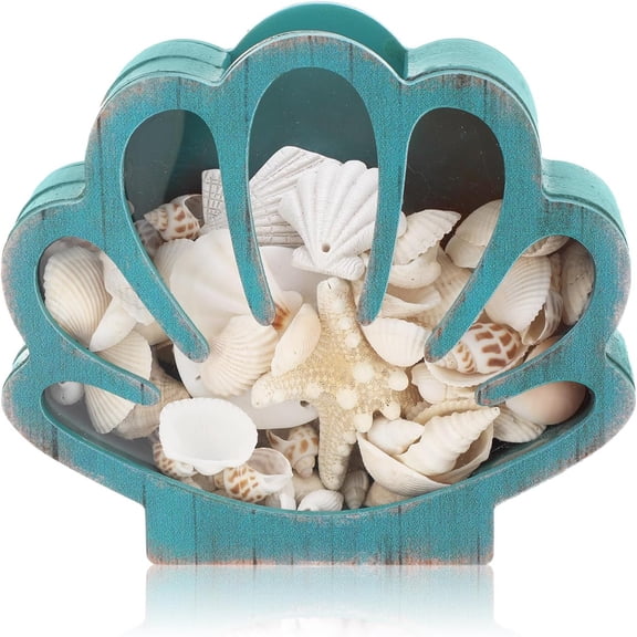 XIBUFE Wooden Seashell Box Clear Lid Shell Holder,Green,Shell | Display Case for Starfish, Sea Rocks, Teeth, Coastal Decor, Acrylic Window Protection, Collection Organizer