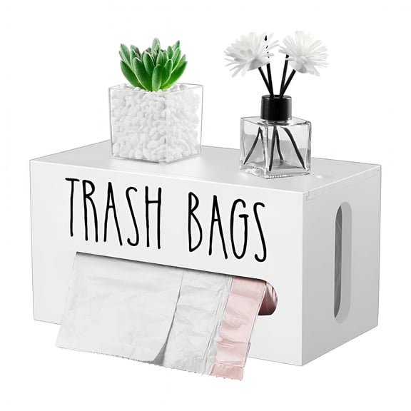 XIBUFE Wooden Trash Bin Bag Dispenser,Wall Mounted Bin Bag with Lid,Trash Bag Garbage Large Roll Dispenser