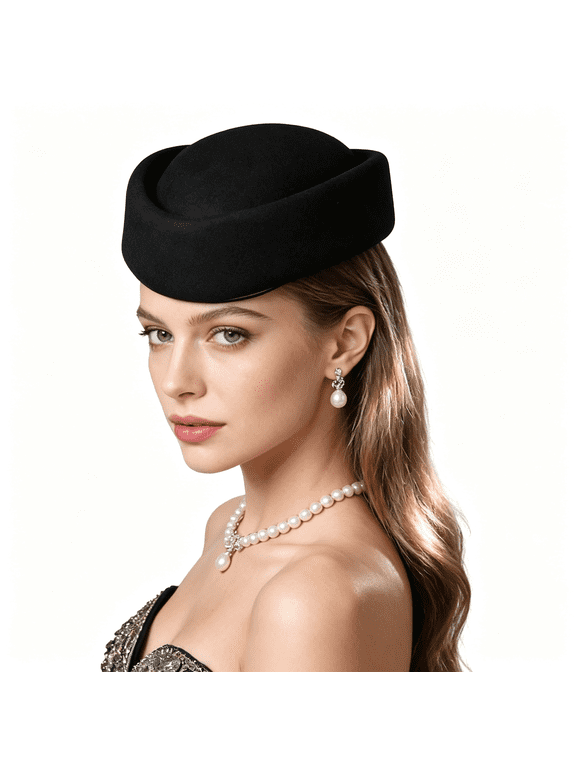 Wool Felt Pill Box Hats for Women Vintage 60S Fascinators Church Hats Cocktail Stewardess Derby Hats with Comb Pillbox Hat