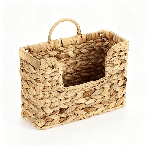 XIBUFE Woven Hanging Magazine Holder,Water Hyacinth Magazine Basket,Wall Mounted Storage Basket for Books&Files,Wall File Organizer Magazine Rack with Handle for Home&Office-11.8X4.3X7.9 Inch