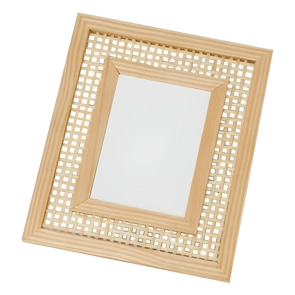 XIBUFE Woven Rattan Picture Frame, Boho Solid Wood Photo Display for Home Decor, Vintage Wicker Wall Hanging for Wedding Photos