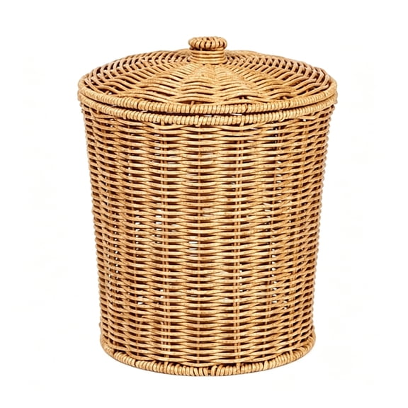 XIBUFE Woven Trash Can with Lid 11 Inch Portable Laundry Basket for Dirty Clothes,Wicker Storage Organizer Bin for Bathroom,Bedroom,Kitchen,Home Dcor,Laundry Hamper with Handle