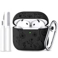 thumbnail image 1 of XIBUFE for 4 Case Cover 2024, Cute Flower Engraved Silicone Case for 4 Case with Cleaner Kit & Keychain for Women Men, Black Airpod 4 Case, 1 of 7