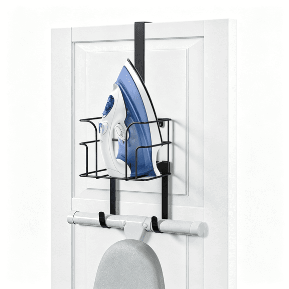 XIBUFE over the Doorwall Mount Ironing Board Hanger, Laundry Room Iron and Ironing Board Caddy Storage Holder Ironing Board Hanger, Black