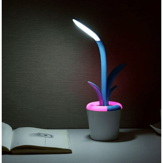 XIBUZZ Teens Bedroom Adjustable Portable LED Desk Lamp with Plant Design, USB Rechargeable, Multicolor Light