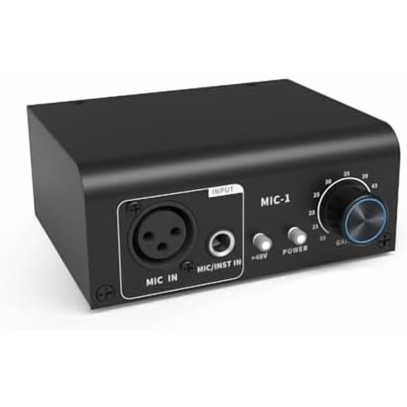 XIC1 Microphone Preamp for Dynamic and Condenser Microphones Booster with 2 Input Max 75db Gain 48V Phantom Power XLR Output$$Music