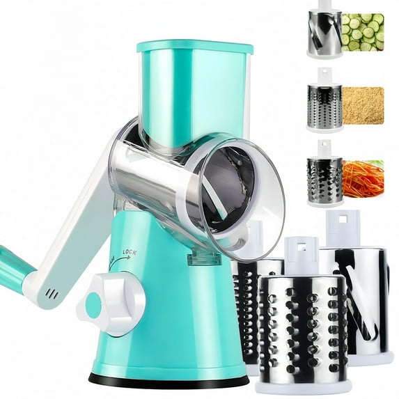 BAKIBO Rotary Cheese Grater, 3 in 1 Cheese Shredder Grater Rotary with Handle, Vegetable Mandoline Slicer Grater Shredder for Vegetable, Cheese, Nut, Garlic