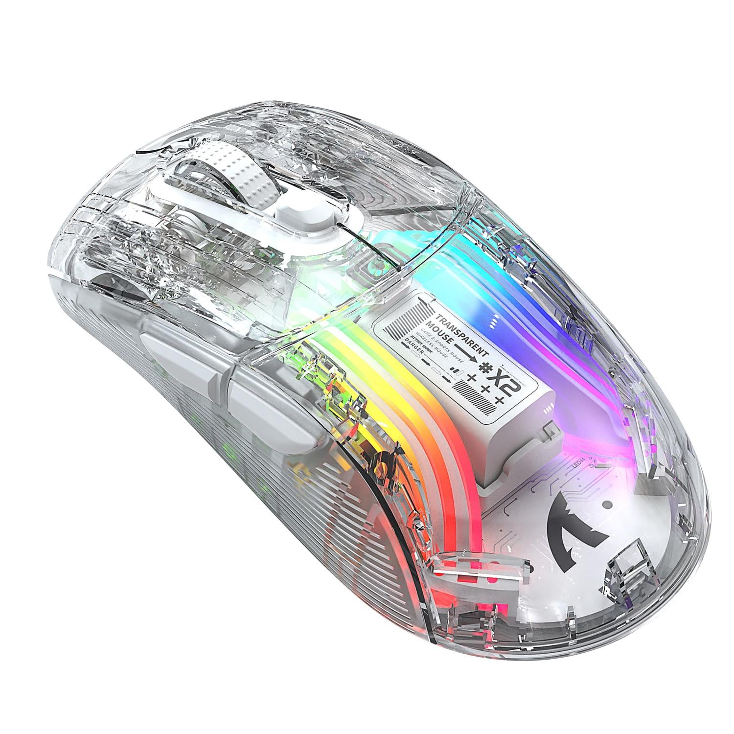 BAKIBO Wireless Gaming Mouse, PC Transparent Computer Mice with Dual mode BT5.0/2.4G, PixArt Chip 3D RGB Lighting, Ergonomic 7 Buttons, Rechargeable Mute Mouse for PC Laptop Tablet (Black/White)