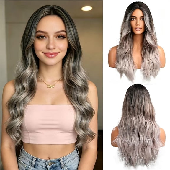 XIEANDKONG 28 Inch Long Wavy Curly Wig Middle Part, No Bangs Synthetic Fiber for Women