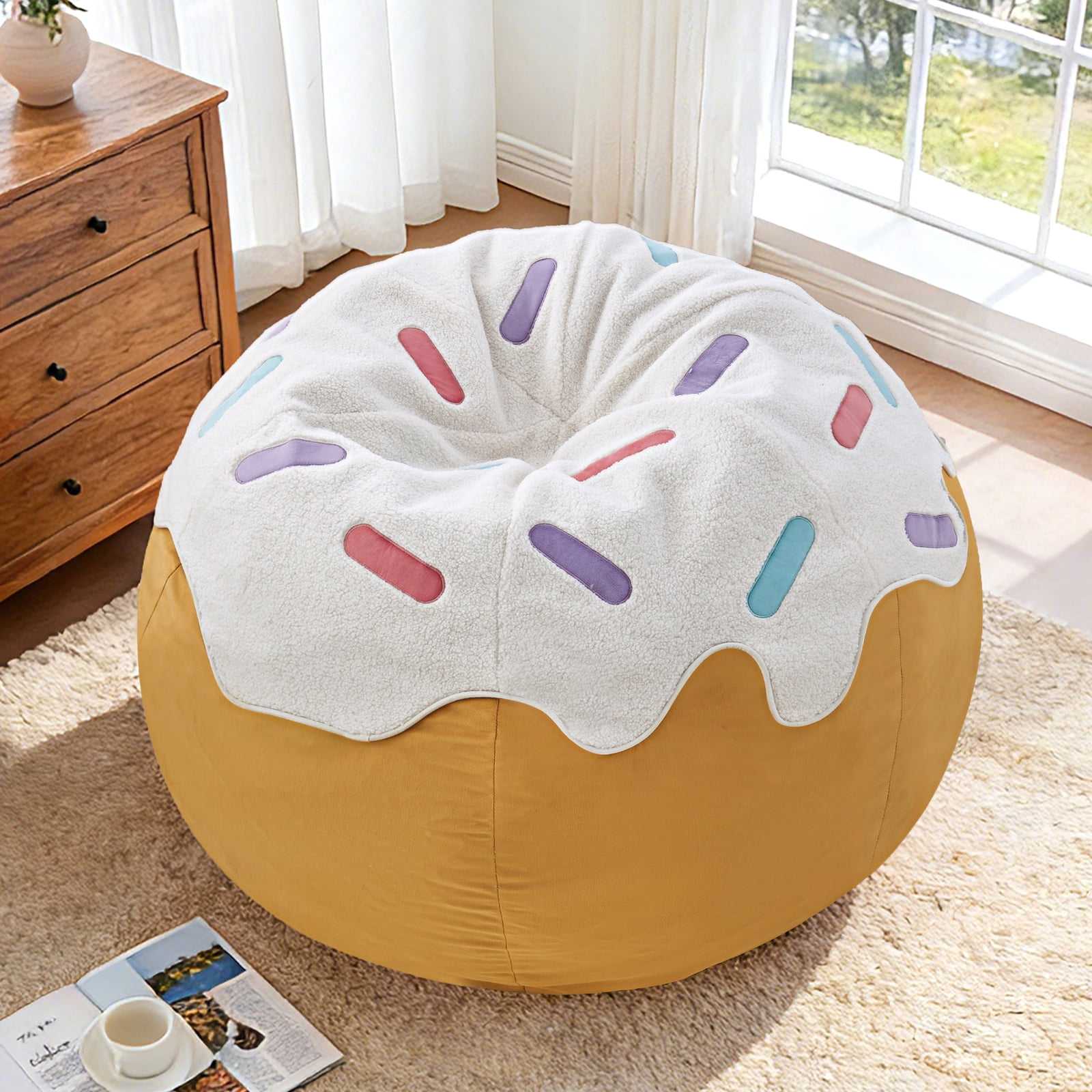 XIECUVA Bean Bag Chair for Adults, High-Rebound Memory Foam Beanbag Chairs with Removable Cover for Living Room Bedroom, 32 Inches