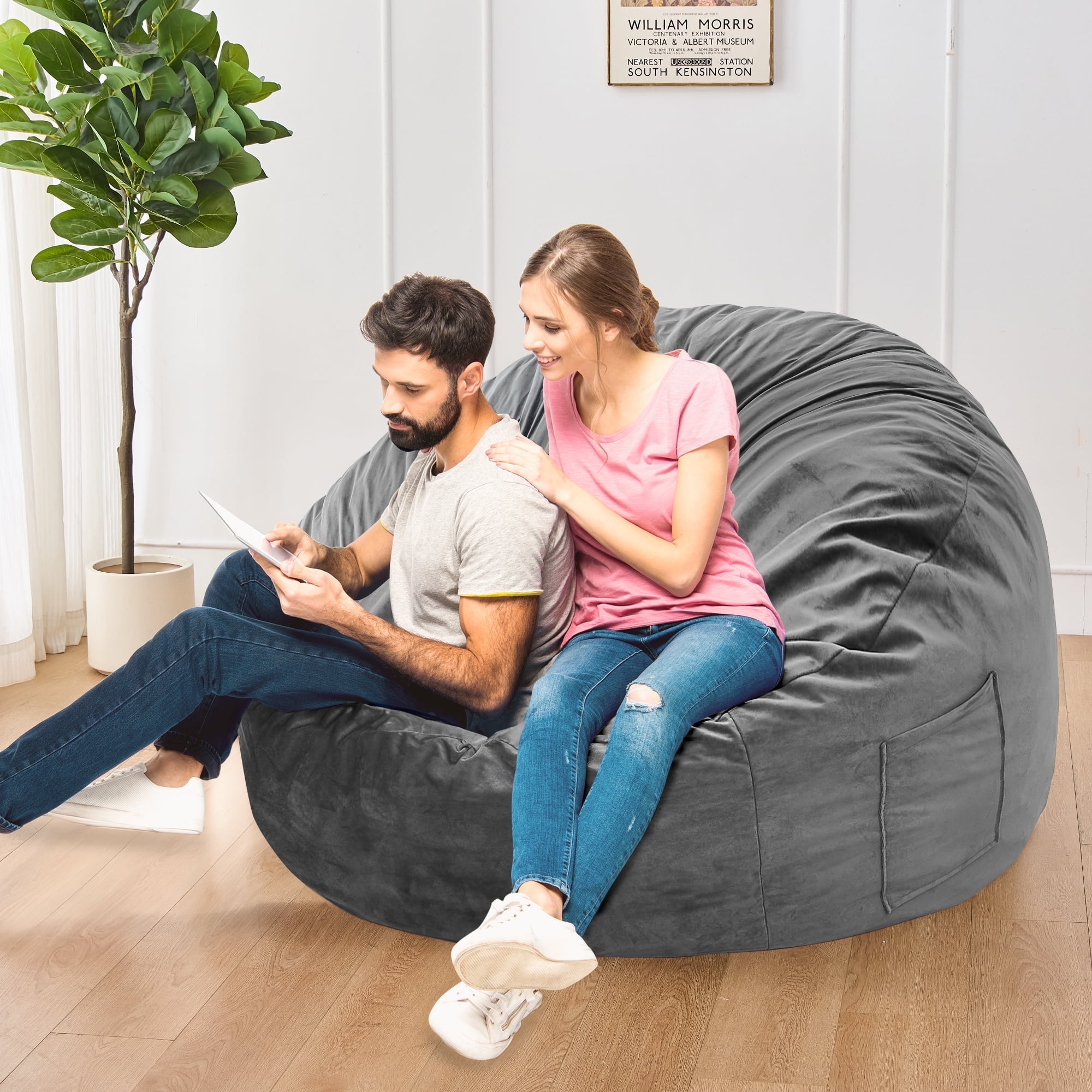 XIECUVA Bean Bag Chair Stuffed Memory Foam for Adults，Large Size Beanbag Sofa，4 ft