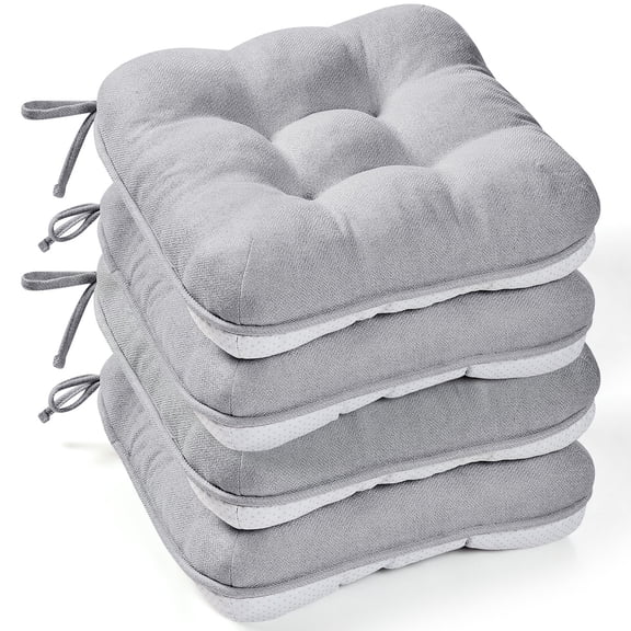 XIECUVA Chair Cushions for Dining Chairs, Set of 4, Memory Foam Kitchen Chair Cushions with Quilted Non-Slip Rubber Backing, 15.5" x 15.5" x 3.5", Light Gray