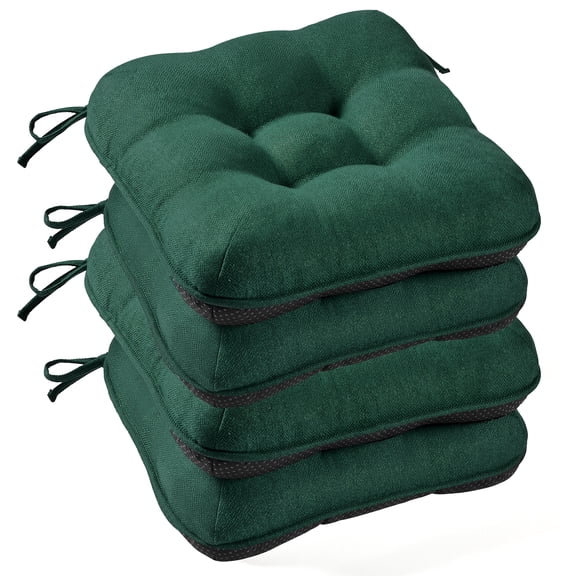 XIECUVA Chair Cushions for Dining Chairs, Set of 4, Memory Foam Kitchen Chair Cushions with Quilted Non-Slip Rubber Backing, 15.5" x 15.5" x 3.5", Dark Green