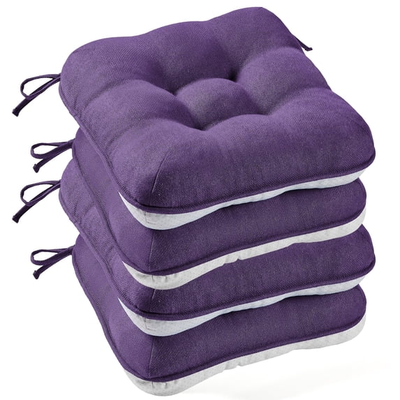 XIECUVA Chair Cushions for Dining Chairs, Set of 4, Memory Foam Kitchen Chair Cushions with Quilted Non-Slip Rubber Backing, 15.5" x 15.5" x 3.5", Dark Purple