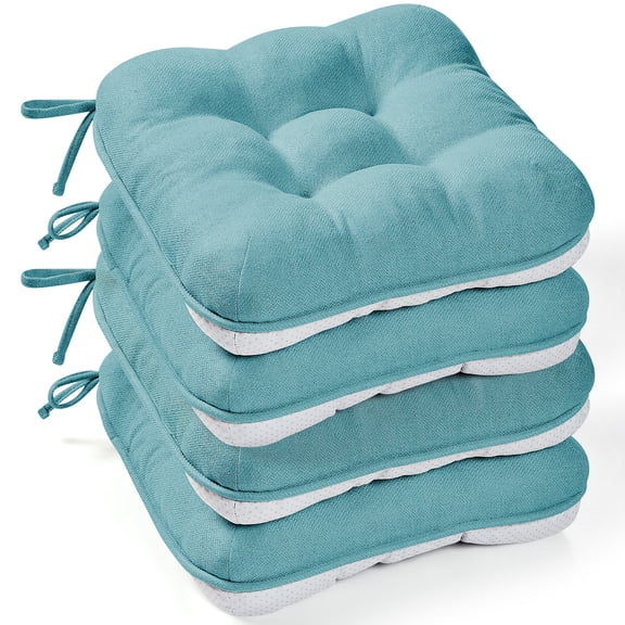 XIECUVA Chair Cushions for Dining Chair, Shredded Memory Foam Seat Cushions Set of 4, Non-Slip, 15.5" x 15.5" x 3.5", Lake Blue