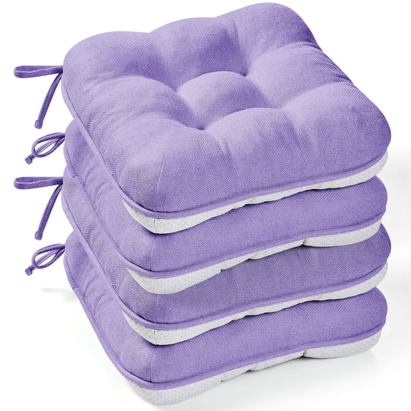 XIECUVA Chair Cushions for Dining Chairs, Set of 4, Memory Foam Kitchen Chair Cushions with Quilted Non-Slip Rubber Backing, 15.5" x 15.5" x 3.5", Taro Purple