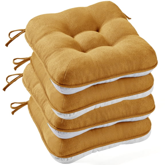XIECUVA Chair Cushions for Dining Chair, Shredded Memory Foam Seat Cushions Set of 4, Non-Slip, 15.5" x 15.5" x 3.5", Yellow