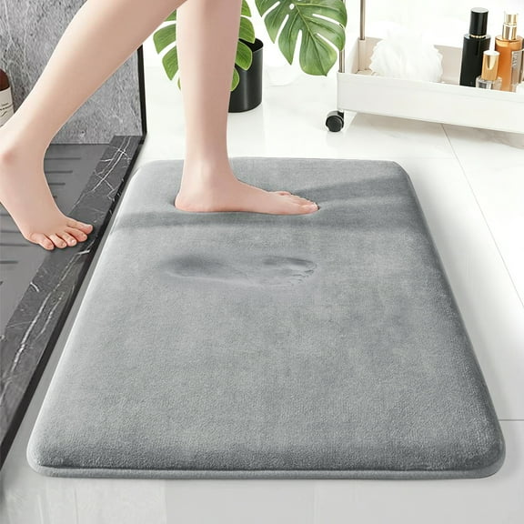 XIECUVA 1 Inch Memory Foam Bathroom Rugs, Machine Washable Non-Slip Bath Rugs, Super Absorbent Velvet (16"×24", Light gray)